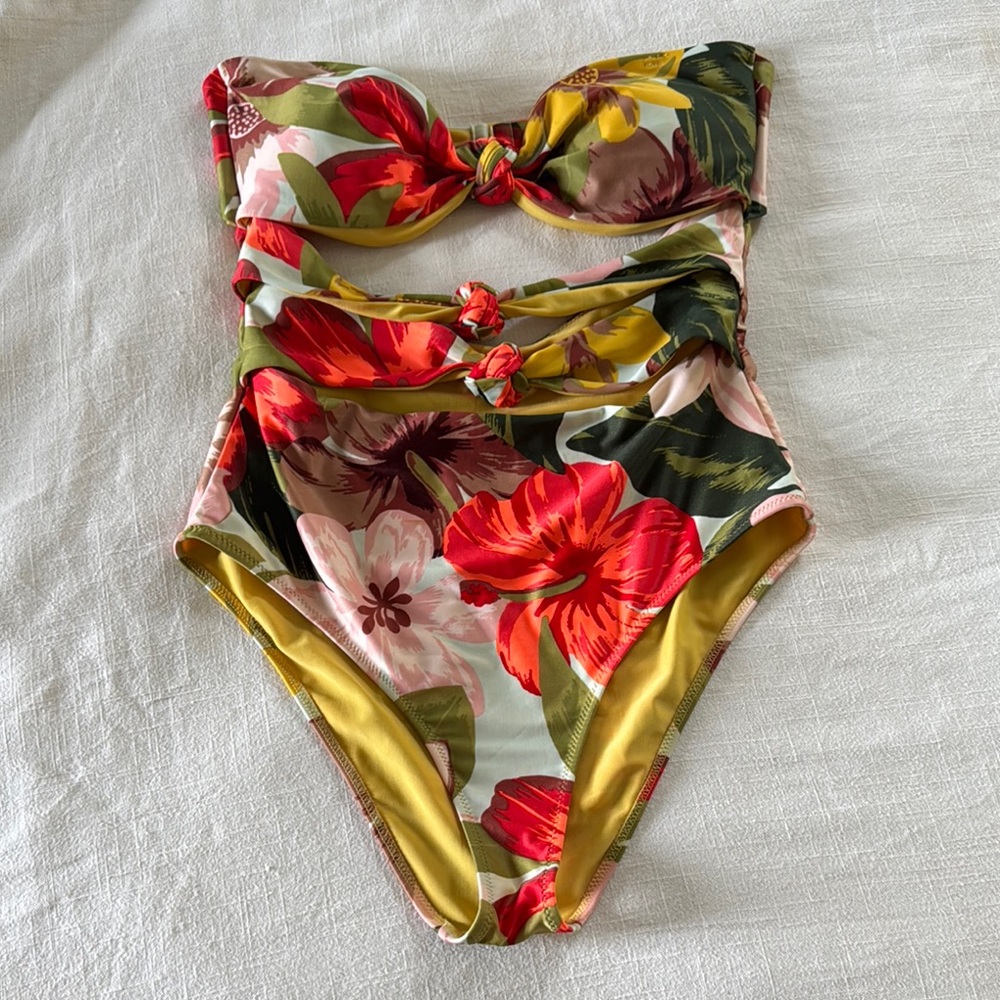 Aerie Floral Bandeau Bikini - Red, Green, Yellow